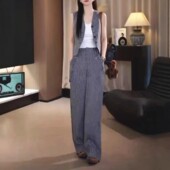 洋气女 复古条纹马甲高腰显瘦直筒裤 英国moleubak新款 时尚