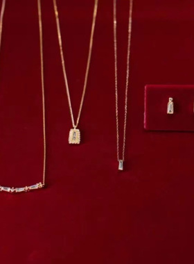 日式轻奢静谧森林 奢华锆石 梯形花坛 梯形钻 吊坠项链