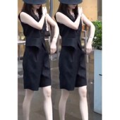 单排马甲高腰休闲中裤 小众设计无袖 女 新款 英国moleubak夏季