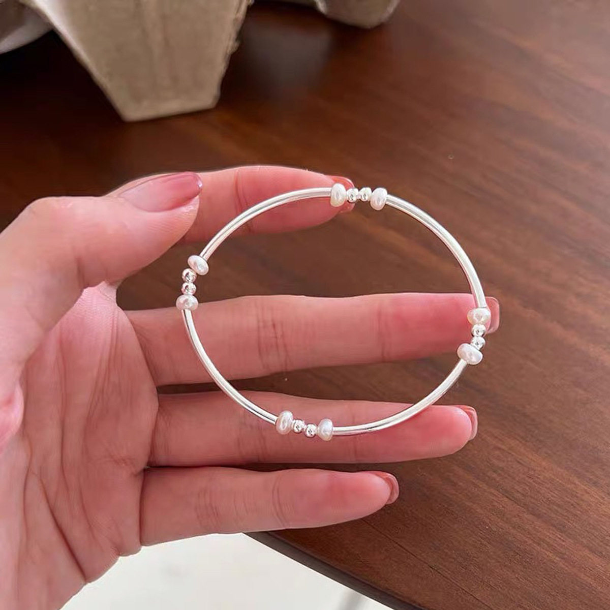日系设计师topwhit925银珍珠弯管手链女ins极简通勤高级感银珠