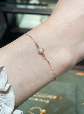 日本轻奢 风之声 菱形蛋白石欧泊 树叶锆石 s925电镀14K金 手链