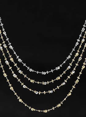 18k金仙女链项链  银925素链镭射珠镀k金锁骨链满天星颈链银挂