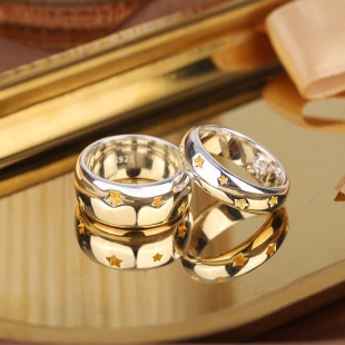 日系简约925银星星戒指可爱圆胖子五角星指环轻奢情侣对戒