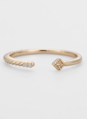 新款日系开口戒指锆石百搭素圈配戒极细尾戒s925银镀14金气质