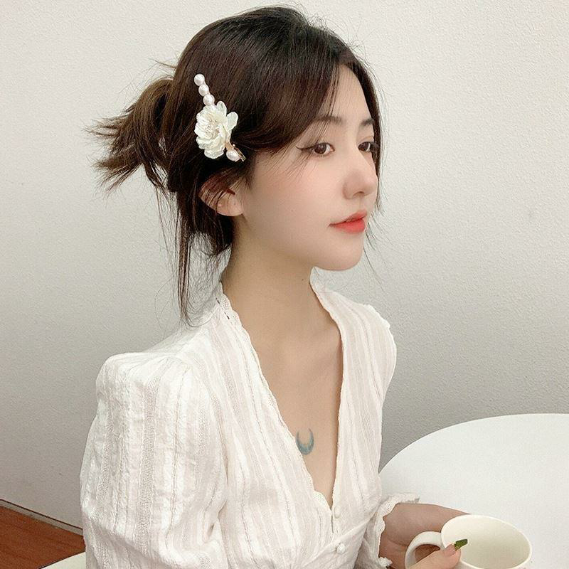 法式浪漫超仙山茶花发夹发卡少女感复古侧边刘海夹气质甜美头饰女