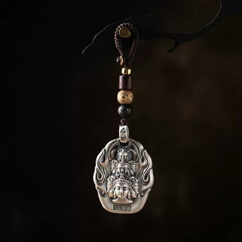 纯银生肖本命佛汽车钥匙扣挂件男女个性创意高档钥匙圈白银车挂银