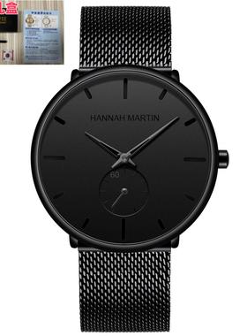 轻奢男表钢带黑色防水手表潮流运动学生石英表精英气质腕表