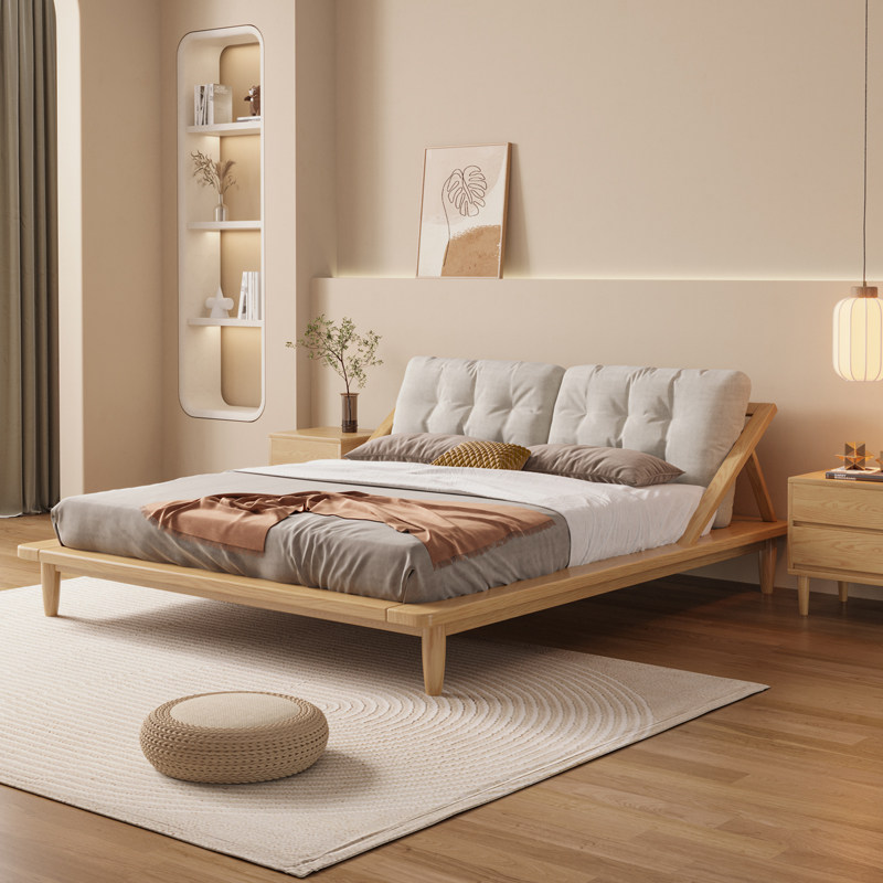 白蜡木全实木床北欧日式软靠主卧公寓1.5米1.8m双人大床1