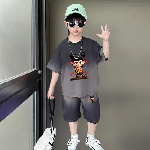 男童夏装套装2025新款短袖哪吒