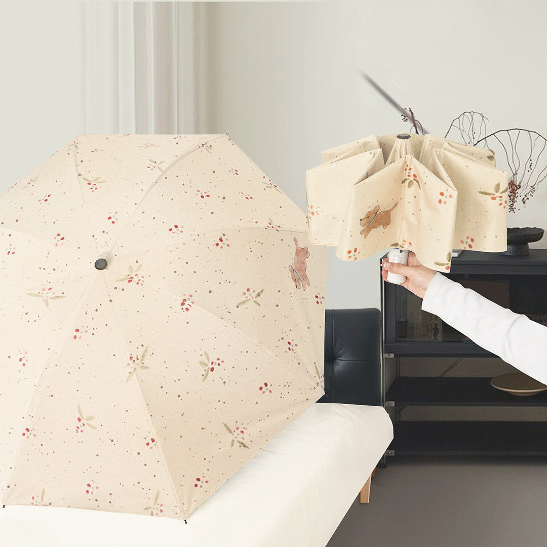 卡通小狗波点自动雨伞韩风可爱折叠伞ins黑胶防晒遮阳伞防紫外线