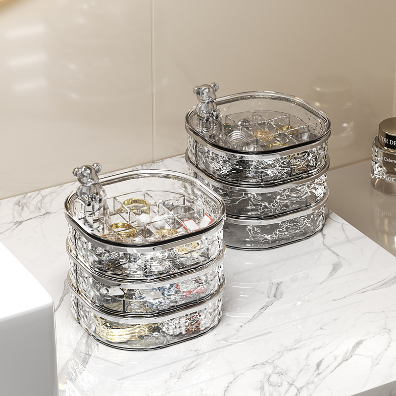 首饰收纳盒感轻奢耳钉戒指耳饰项链塑料饰品收纳梳妆台首饰盒