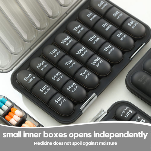 磨砂药盒大容量21格28格分药器一周七天装药片丸密封药盒收纳盒