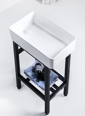 免钉窄长型洗手台 陶瓷盆无龙头孔落地窄边洗脸盆夹缝水槽免打孔