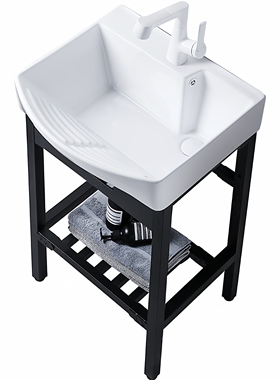 加固免打孔陶瓷前搓衣板洗衣盆大容量小户型落地式加深洗手盆免钉