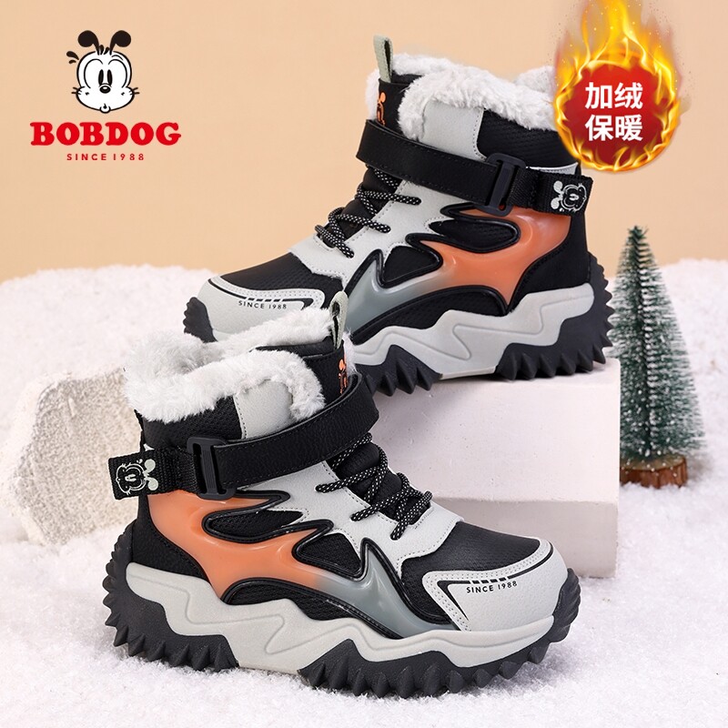 巴布豆男童棉鞋冬季新款加绒加厚保暖中大童儿童运动鞋抗寒棉靴子