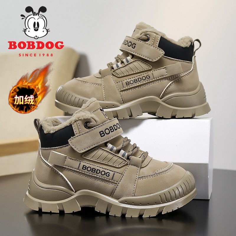 巴布豆童鞋男童雪地靴2025冬季新款加绒保暖儿童大棉鞋女童马丁靴