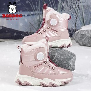 巴布豆女童棉鞋2025冬季新款雪地靴加绒加厚大棉儿童运动鞋子女靴