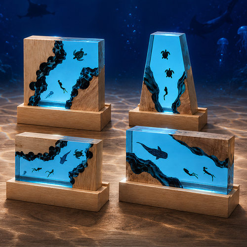 创意深海潜水树脂小夜灯海龟鲸鲨
