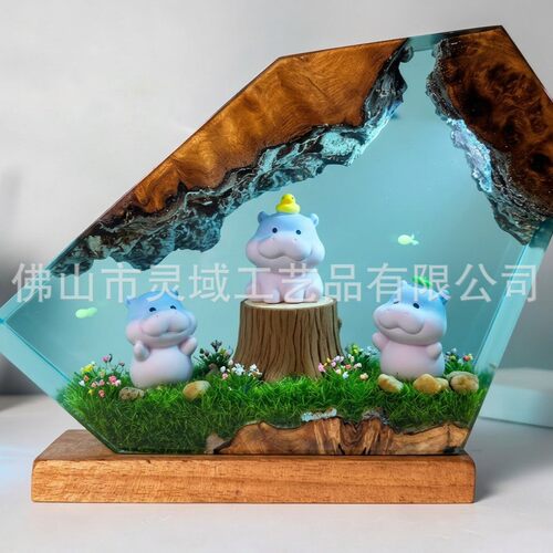 创意热销萌趣小河马微景观灯清蓝