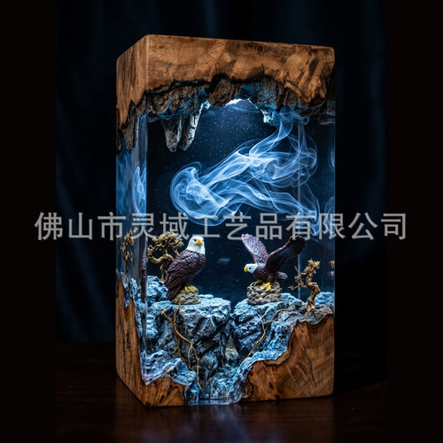 海雕高山悬崖微景观环氧夜灯幽蓝