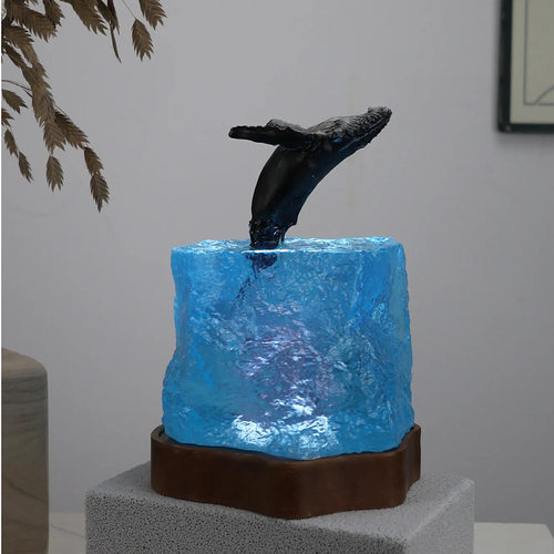 溶洞鲸鱼潜水员桌面摆件海洋艺术