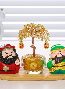 天然水晶发财树福喜小财神办公室