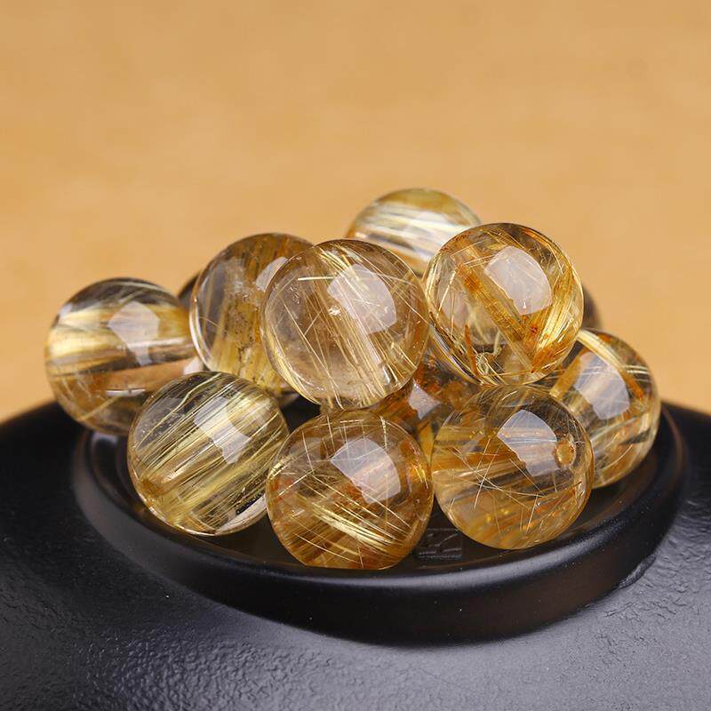 金发晶单珠7A收藏级金发晶钛晶黄发晶圆珠天然巴西水晶配珠子材料