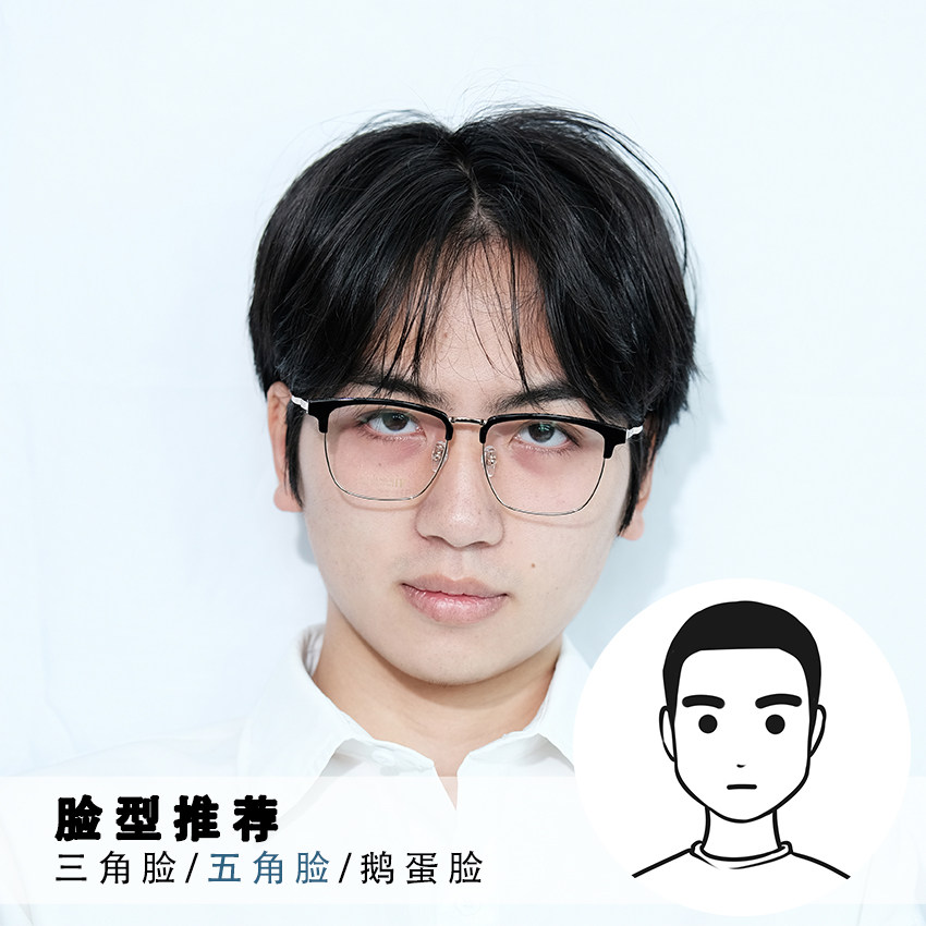 男模特试戴眼镜钛架眉毛眼镜框复古大脸方框近视光学眼镜架2305yj