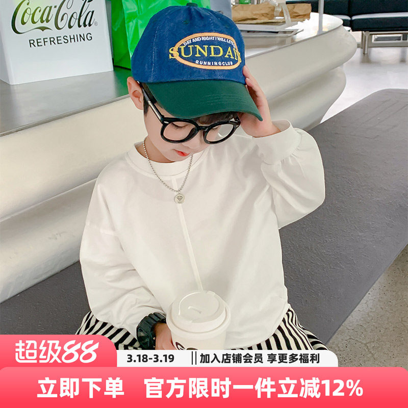 男童T恤长袖2026新款儿童春装打底衫纯棉春秋款白色衣服体恤上衣