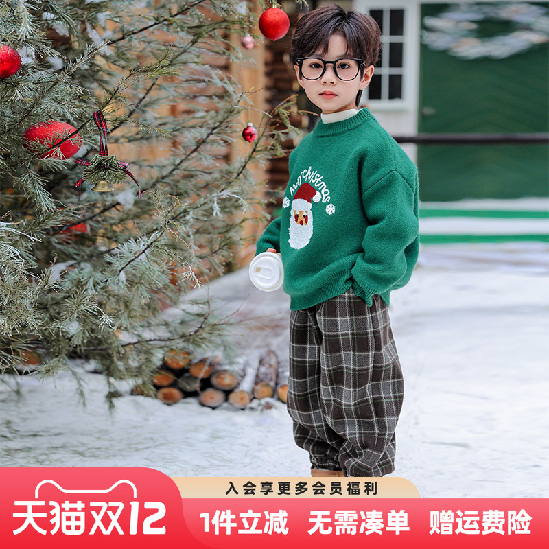 男童毛衣2025冬装新款儿童秋冬款加厚圣诞款针织衫男孩冬季毛线衫