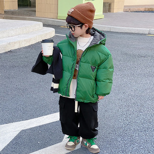 连帽外套男孩冬季 男童羽绒服2025新款 短款 儿童冬装 加厚面包服 韩版