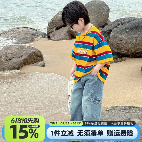 男童短袖T恤纯棉2026夏装新款儿童中大童男孩夏季印花半袖上衣潮