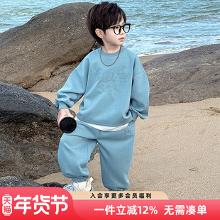 男童套装2025秋装新款儿童衣服假两件上衣运动长裤卫衣裤子两件套