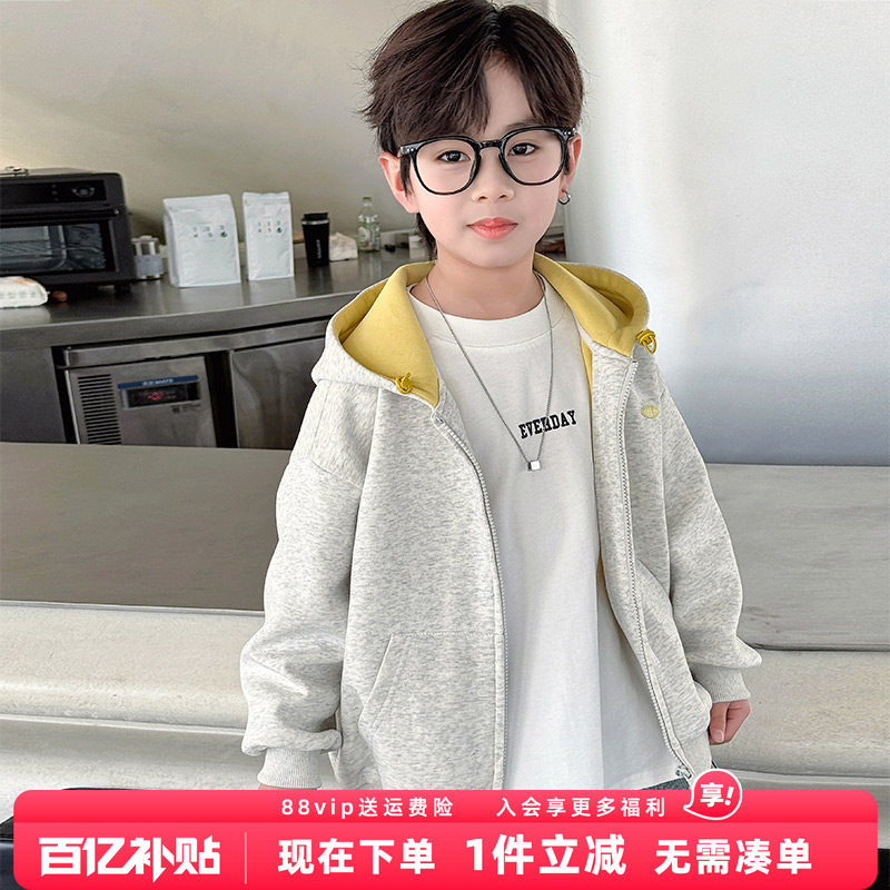 男童外套春秋款2026新款儿童春装连帽卫衣春季运动男孩休闲上衣潮