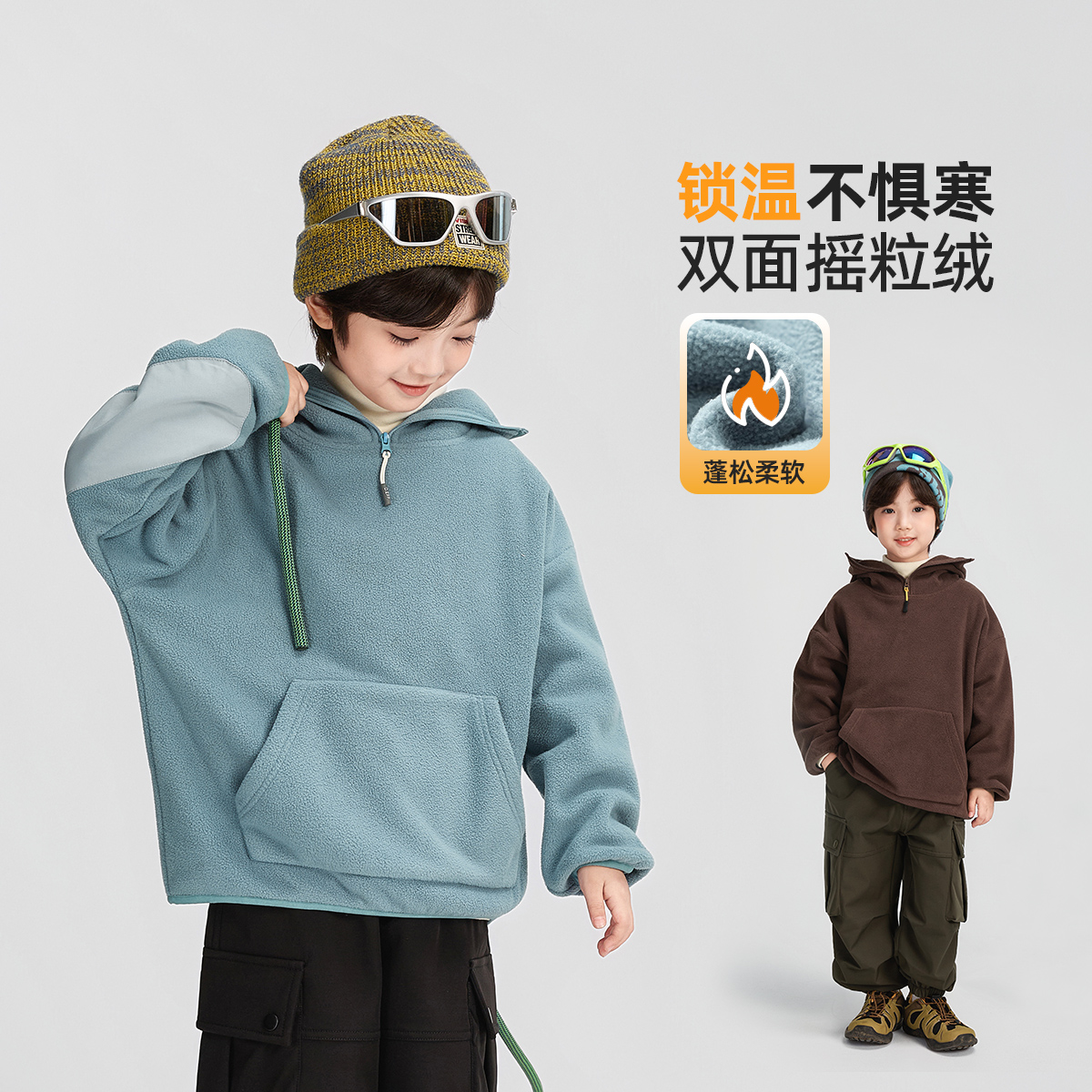 男童加绒卫衣秋冬款2025冬装新款儿童加绒加厚摇粒绒连帽上衣