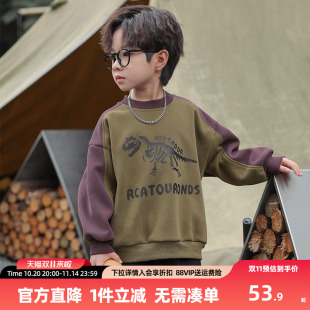 打底衫 儿童秋圆领长袖 加绒加厚上衣 新款 男童卫衣2025冬装