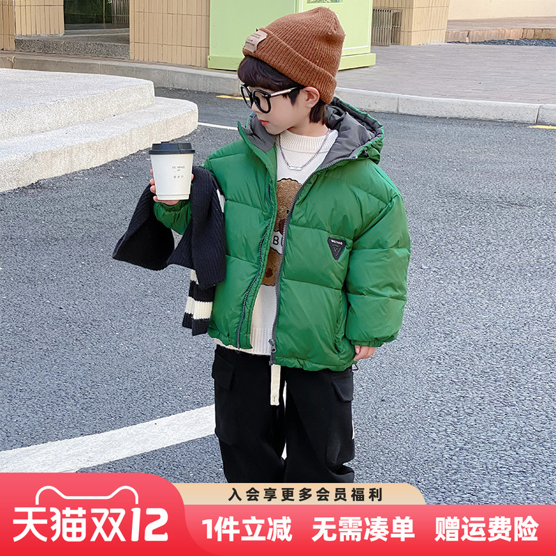 男童羽绒服2025新款韩版儿童冬装短款连帽外套男孩冬季加厚面包服