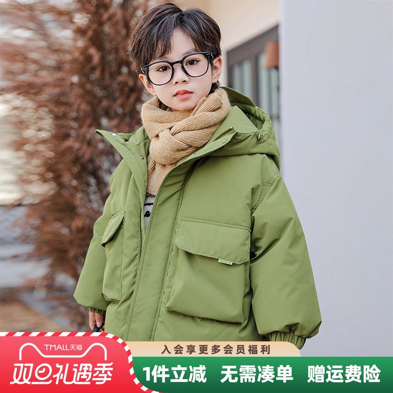男童羽绒服2025冬装新款儿童冬季短款连帽外套男孩加厚保暖羽绒衣
