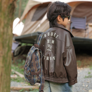 男童春装皮衣外套2026新款儿童春秋款潮酷机能风夹克男孩春季上衣