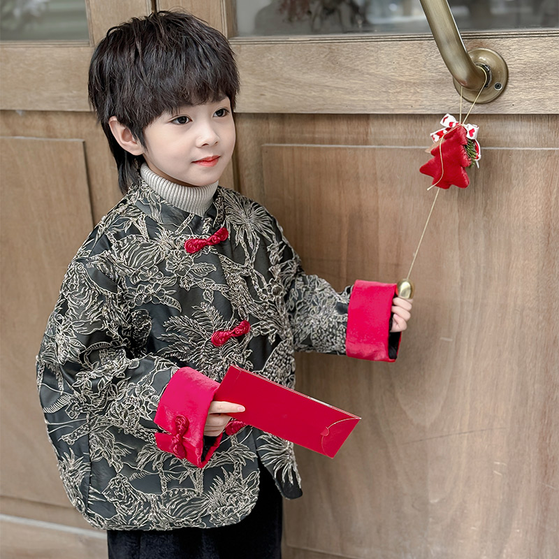 男童拜年服2025新款秋冬儿童男孩冬装唐装中式外套国风汉服过年服