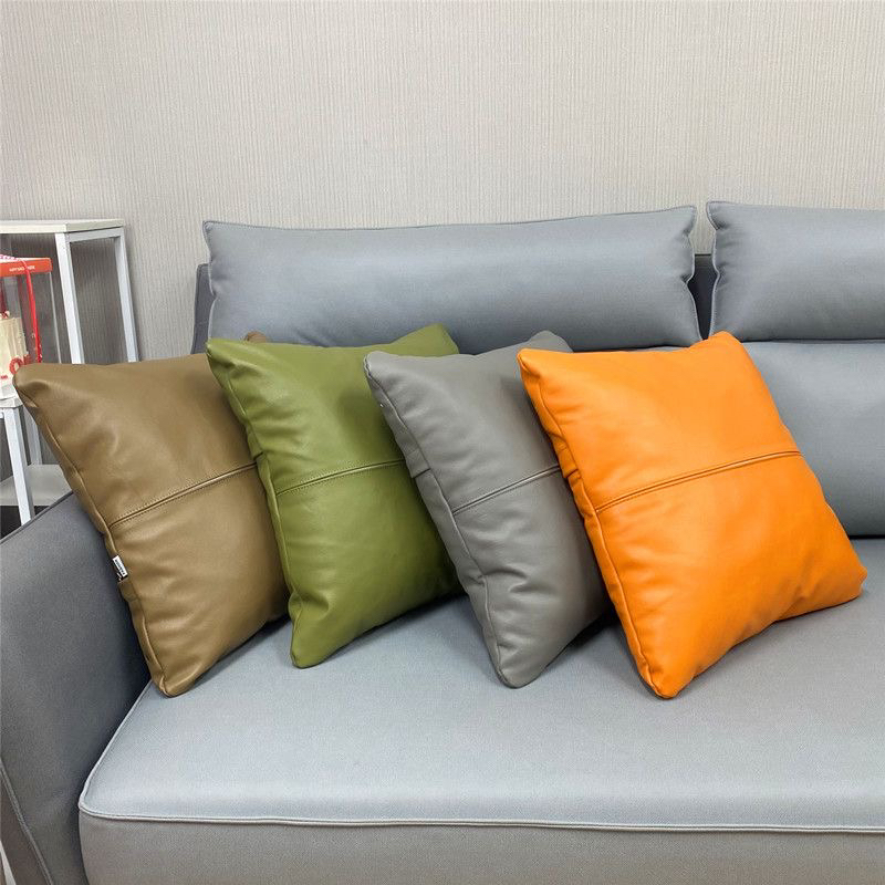 双面牛皮客厅沙发抱枕纯色拼接
