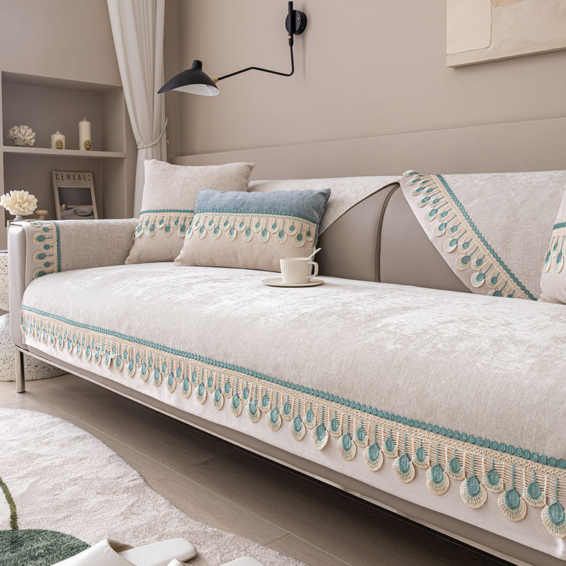 ins风雪尼尔沙发垫现代简约高档四季通用防滑皮沙发座垫套罩盖布