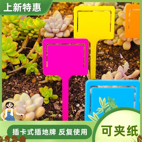 加厚园艺标签植物标签防水标记牌插卡式插地牌盆栽插地杆标签
