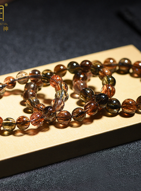 直播珍藏级天然黑金超七手串男女黑超七水晶手链彩发晶骨干顺发钛