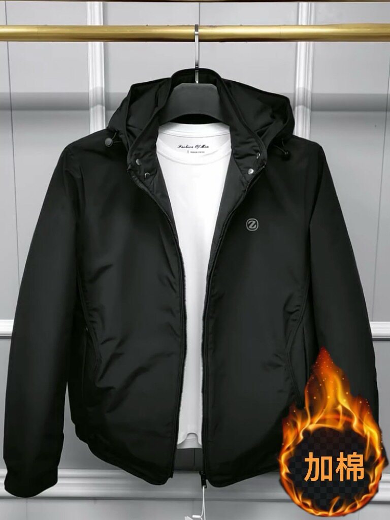 新款男士冬季连帽薄棉夹克2025潮