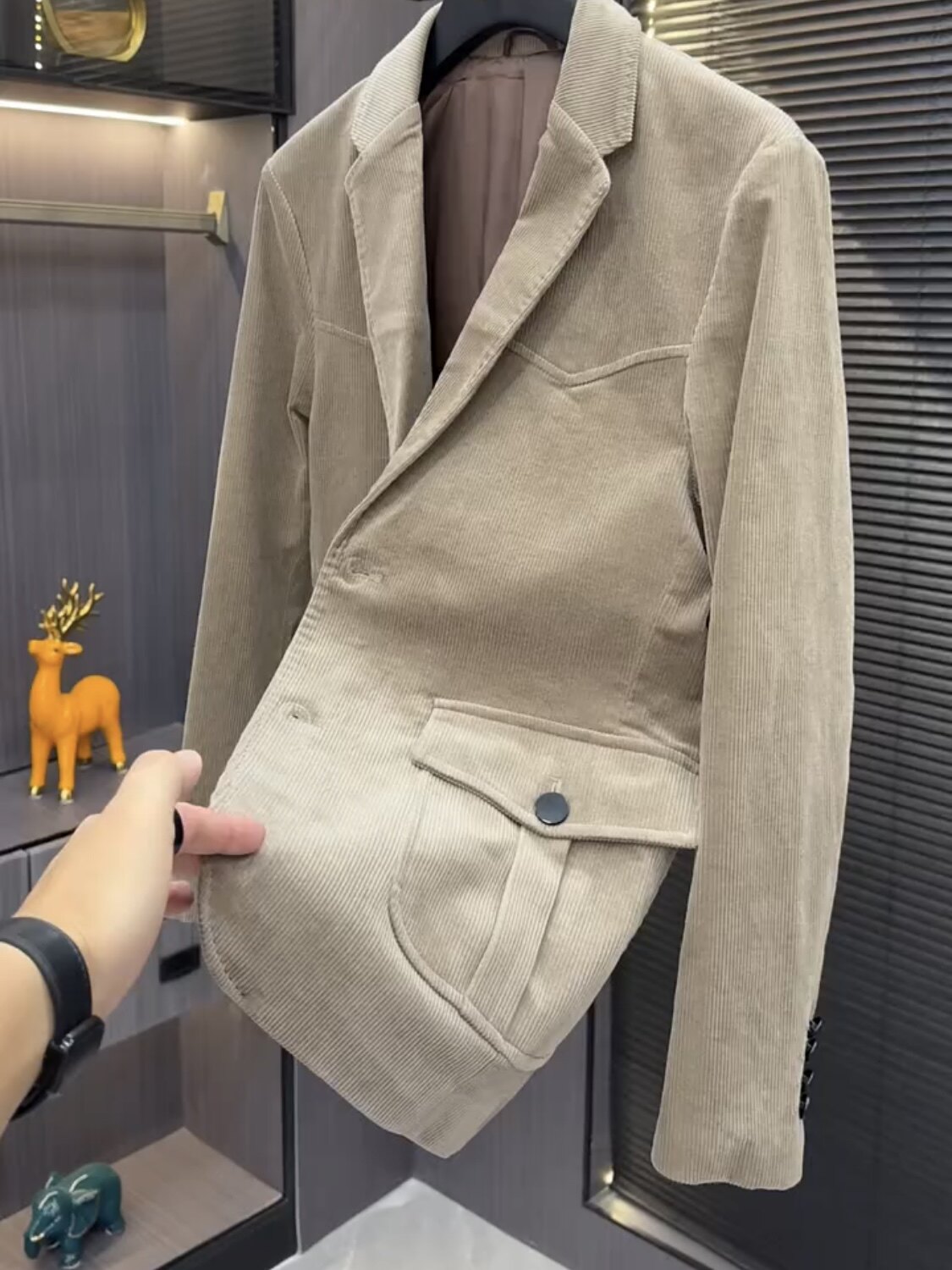 男士秋季新款翻领条绒西服2026