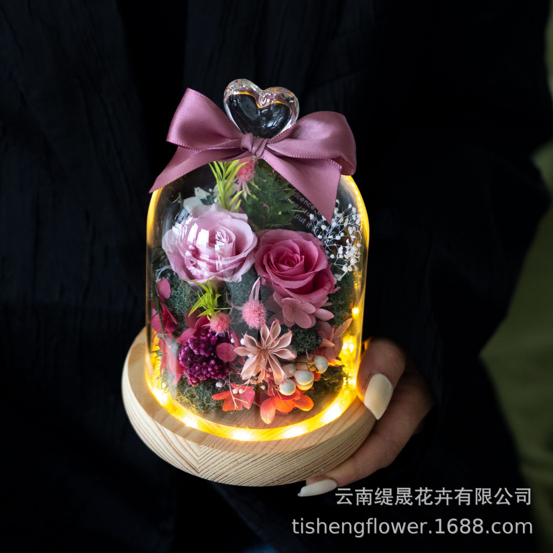 永生花爱心玻璃罩成品跨境电商热花坛/花箱