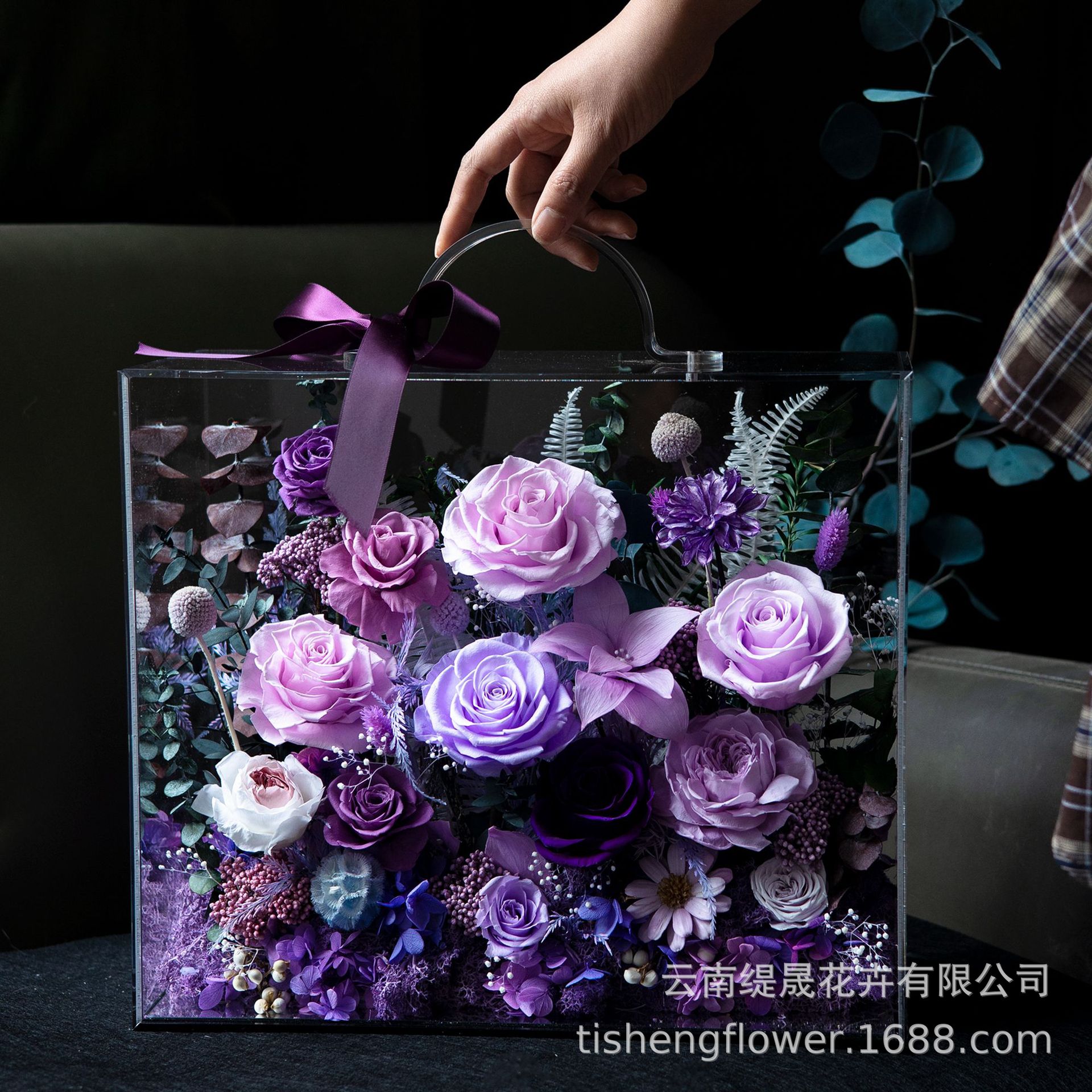 永生花成品亚克力大号花盒玫瑰花花坛/花箱