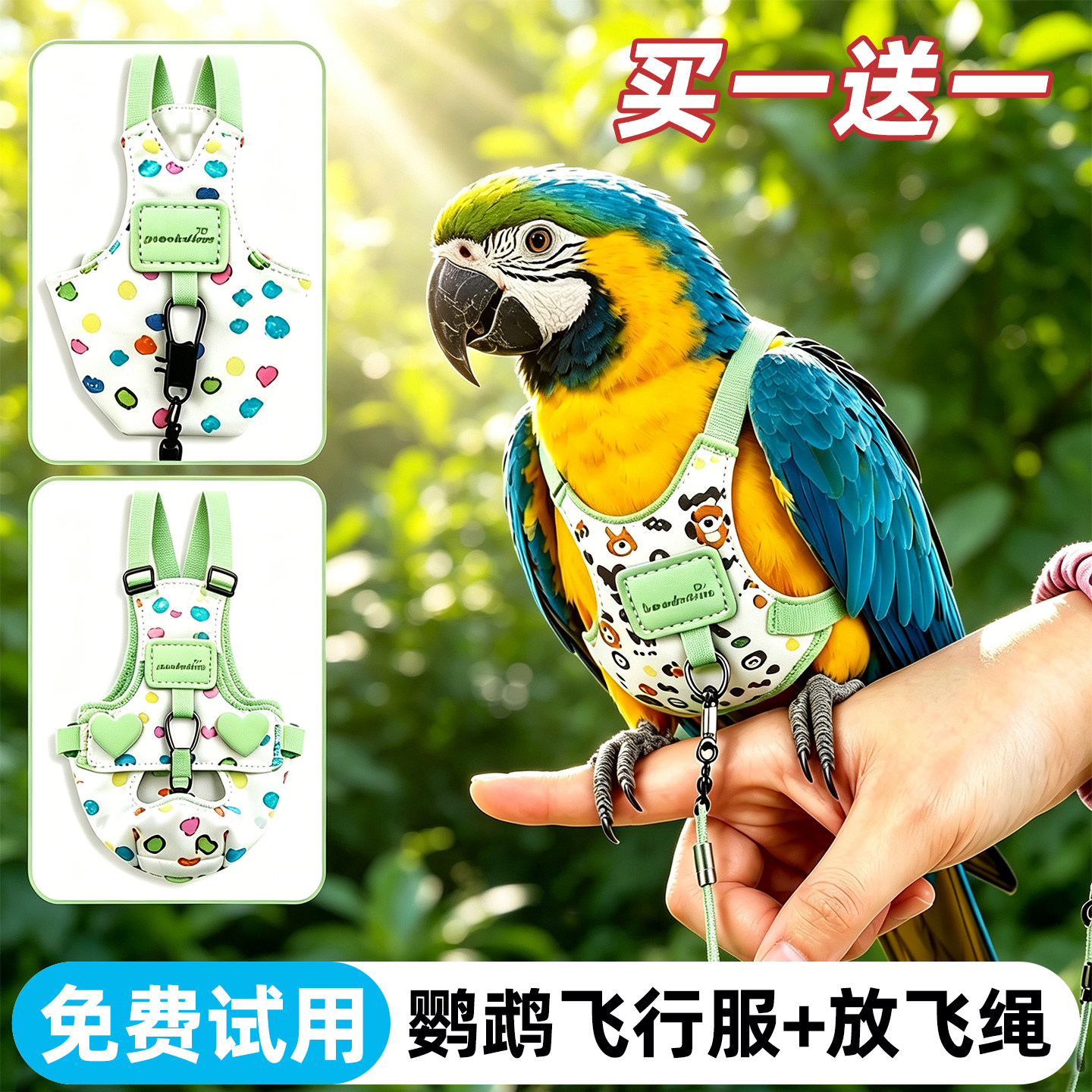 鹦鹉飞行服兜屎带外出牵引绳