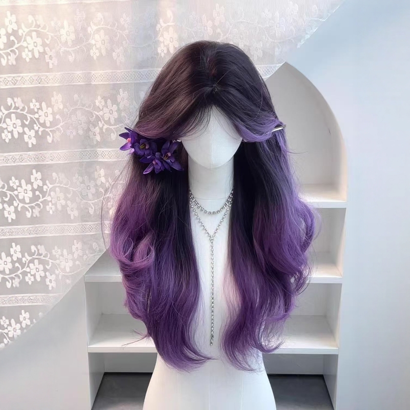 紫色蔷薇渐变紫长卷发自然蓬松